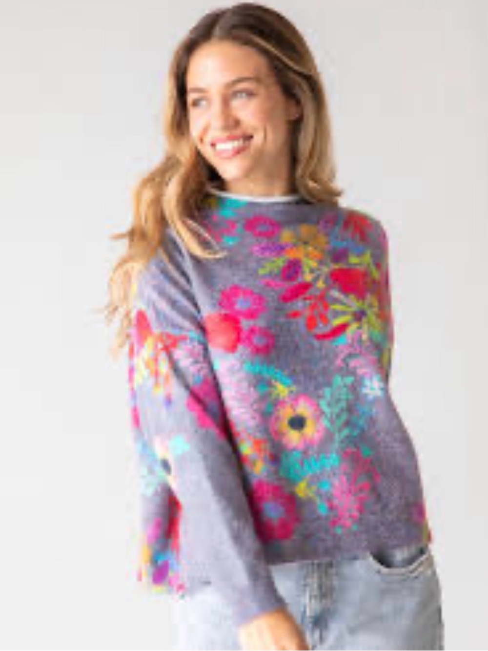 Natural Life L/XL colorful Purple Floral Cozy softcore whimsical boho sweater